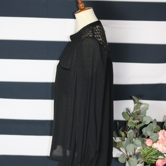 NWT FREE PEOPLE Crochet Button Down Blouse Black - Picture 6 of 6